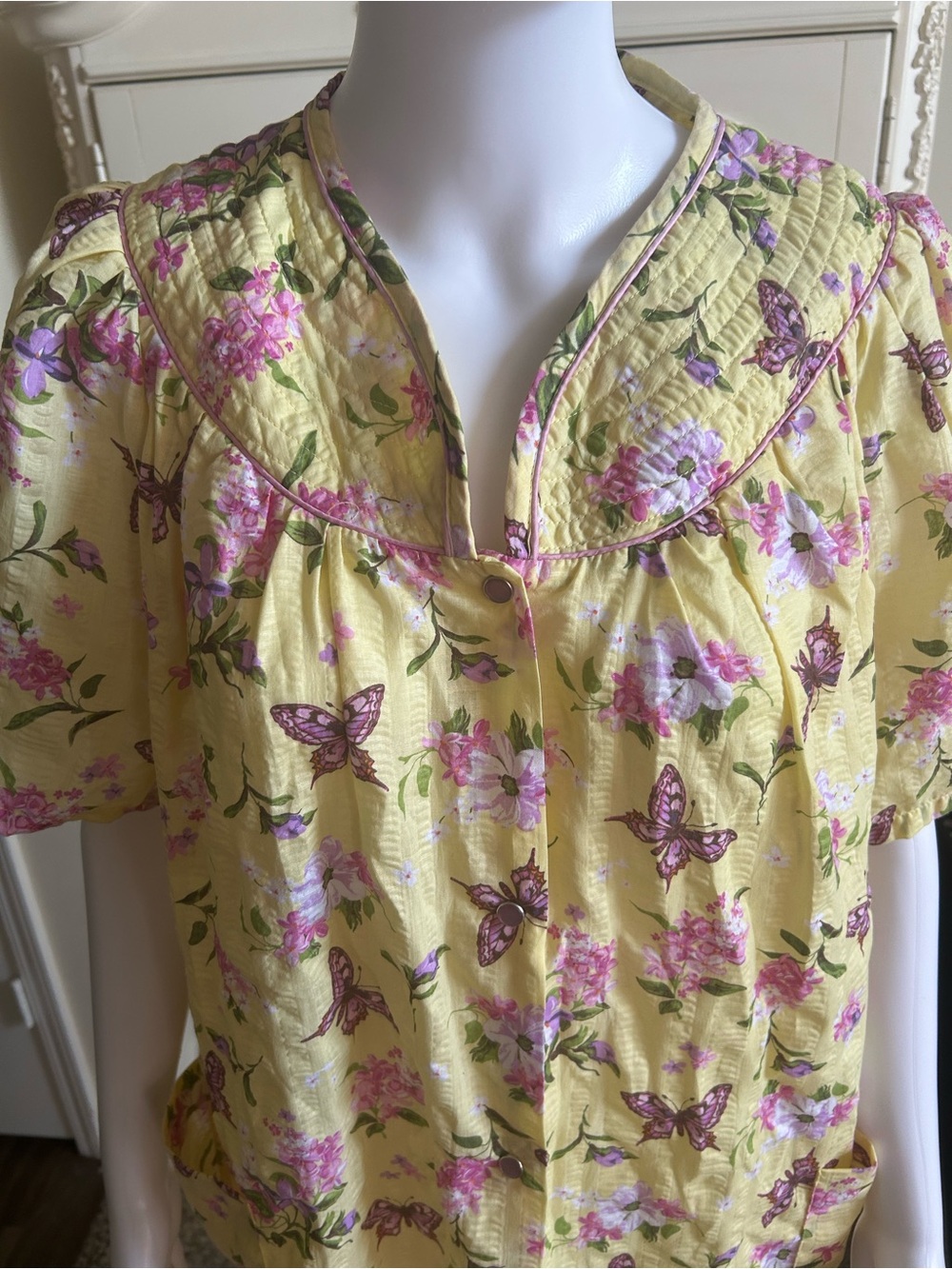 Granny Bobbie Brooks Yellow Floral & Butterfly Nightgown - Picture 2 of 5